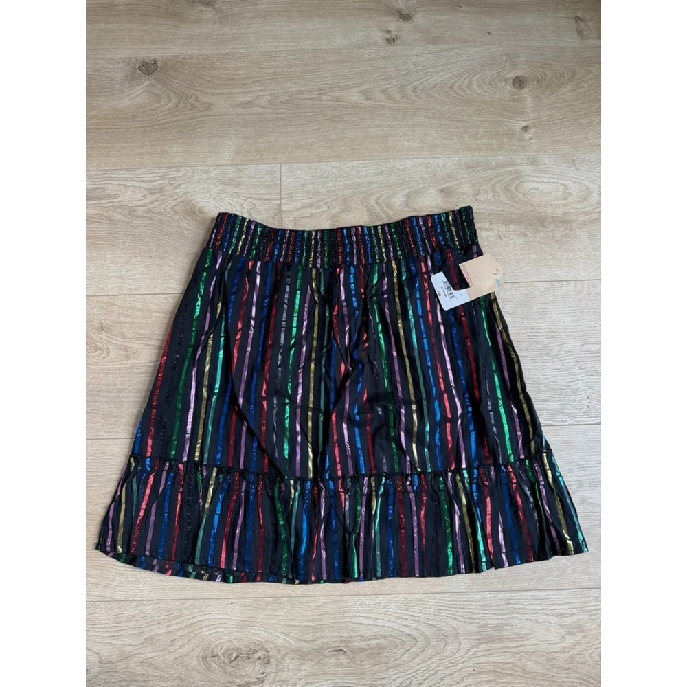 NWT ThereAbouts Girls Plus Black Striped Knee-Length Pull-On Skirt XL 18.5 plus